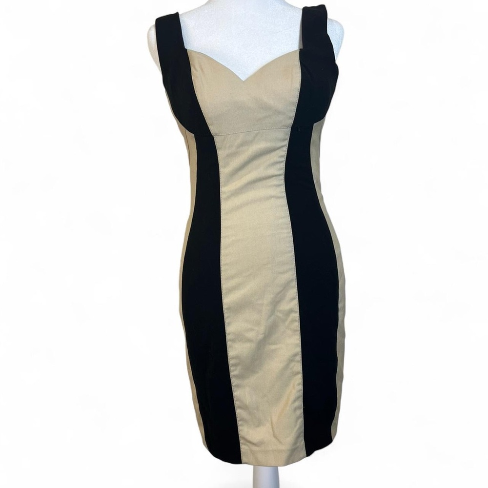 XOXO Colorblock Bodycon Dress Beige Black Mini Dress Y2K Sleeveless Small